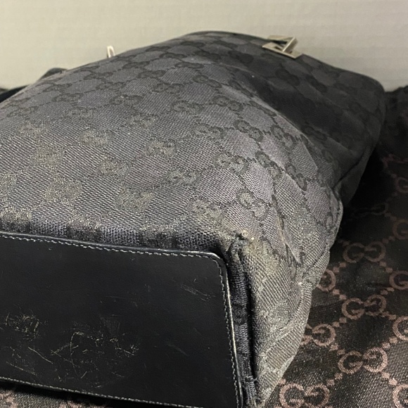 AUTHENTIC Gucci Black Monogram Canvas Tote Bucket Bag - Picture 6 of 11
